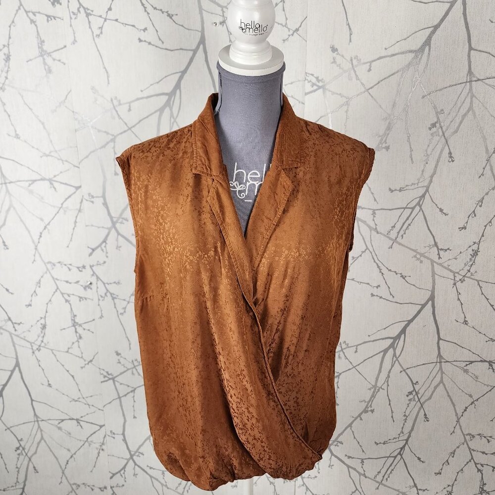 Chelsea28 Orange Floral Jacquard Faux Wrap Tank